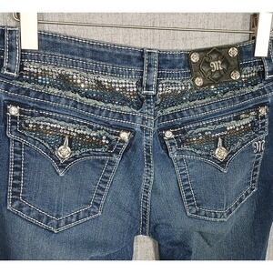 Miss Me Y2K Bootcut Flare Jeans Size 30 Rhinestone Whiskered Grunge Rock McBling